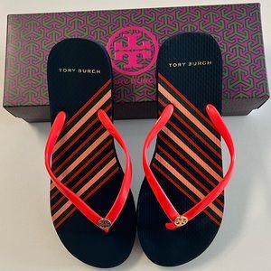 Tory Burch Red / Navy Flip Flops